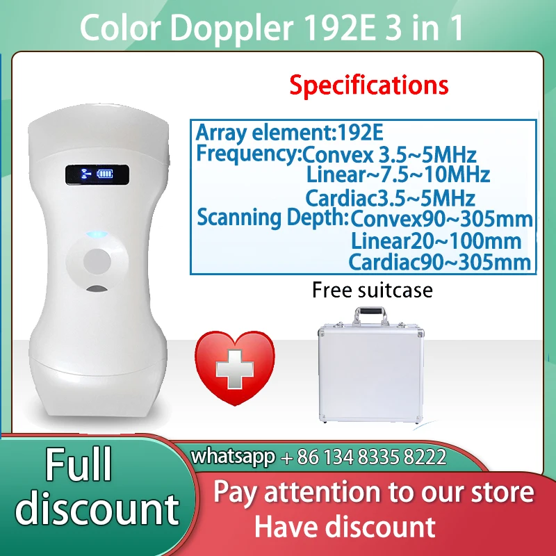 128e/192E Wifi Wireless Color Ultrasound Doppler 3 in 1 Probe Convex Linear Phased Array Probe support iOS Android Windows