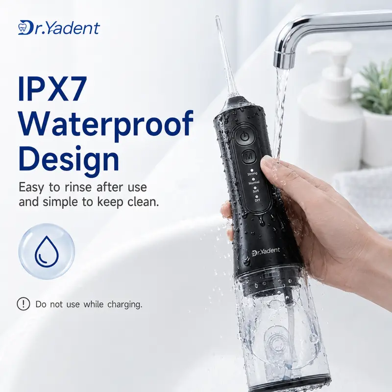 Dr.Yadent YD06 Cordless Oral Irrigator WaterFlosser 300ML Portable Water Jet USB-C Fast Charge 7 Nozzles 4 Modes IPX7 Waterproof - Image 6