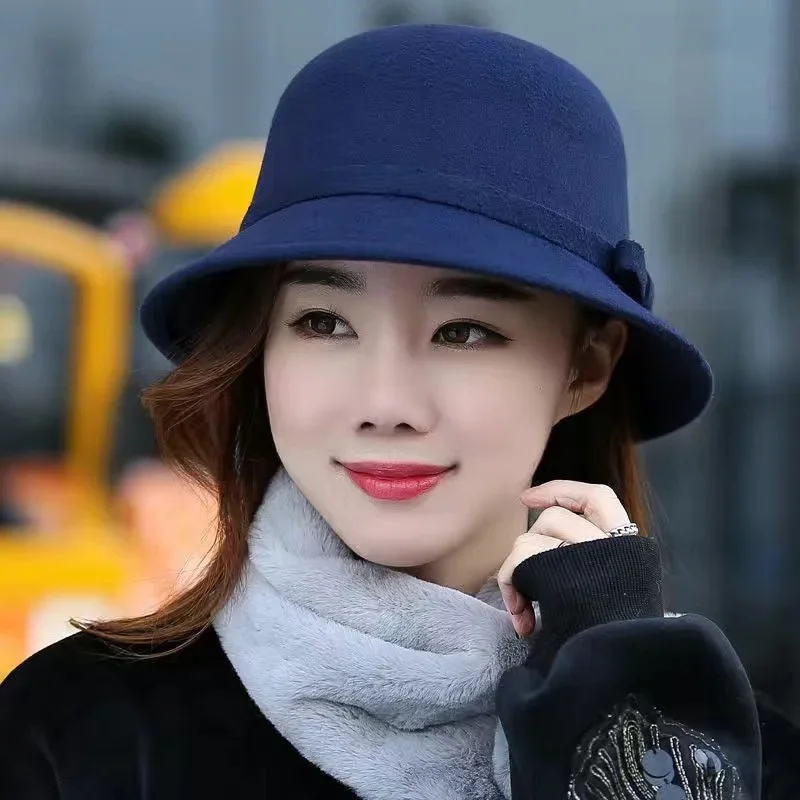 

Women's Hat Bow-knot Woolen Felt Fedoras Korean Fashion Ladies Vintage Elegant Hat Warm Autumn Bucket Panama Hat For Ladies
