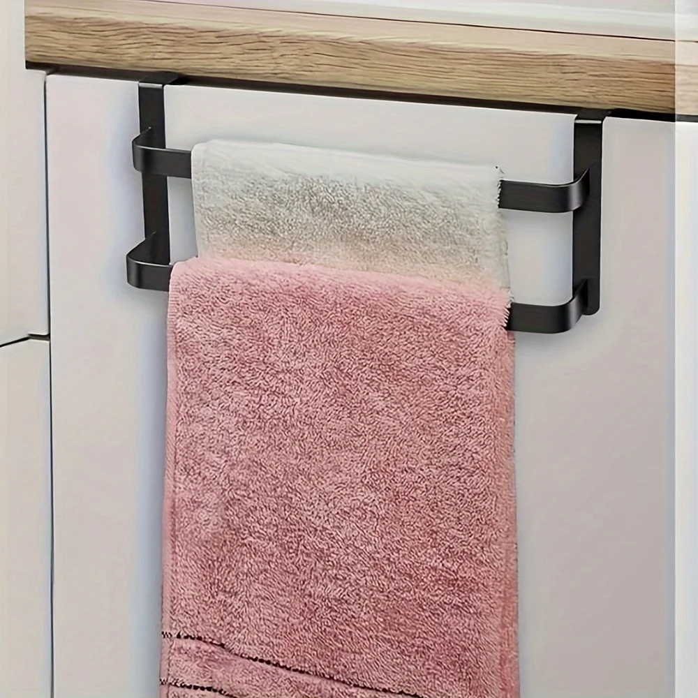 1pcs Double-layer Cabinet Door Towel Rack Over The Door Double Rod Towel Hanger Storage Rack Kitchen Hand Rack towel holder