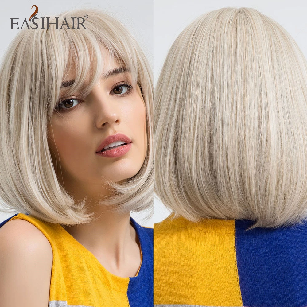 Burgundy Wine Red Bob Wig with Thick Bangs - Heat Resistant Synthetic Hair