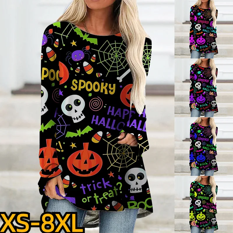 

Женский новый дизайнерский пуловер с принтом, осенняя Повседневная Свободная футболка с длинным рукавом и круглым вырезом, зимний винтажный Топ, футболка на Хэллоуин