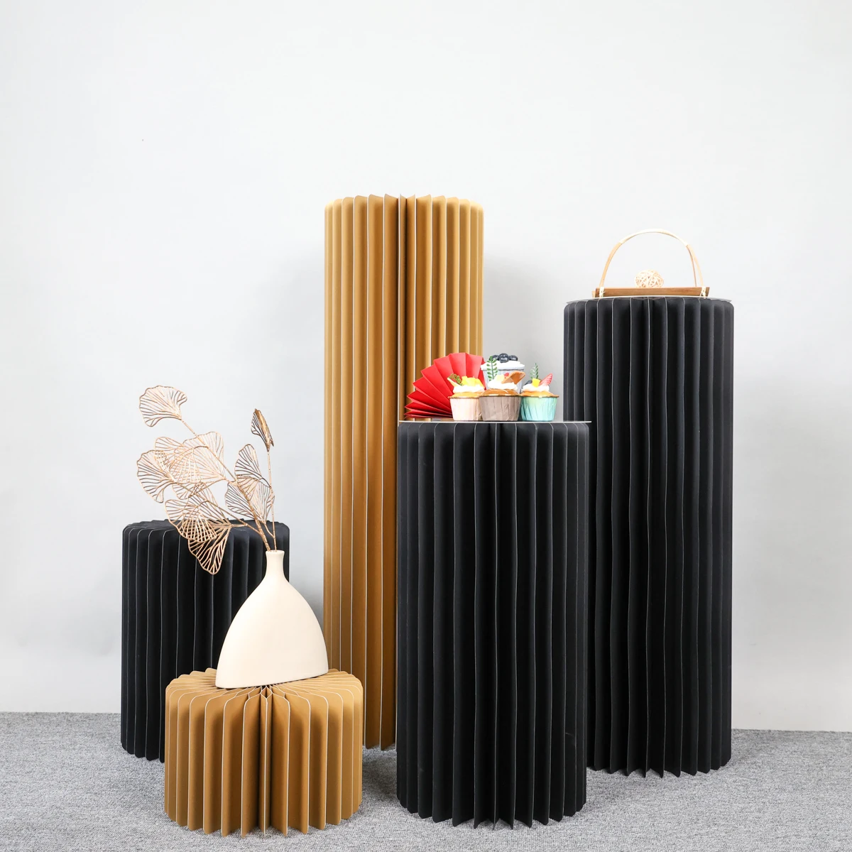 Folding Paper Cake Stand for Wedding Birthday Party Column Window Display Frame Cylinder Wedding Dessert Table Banquet Decor