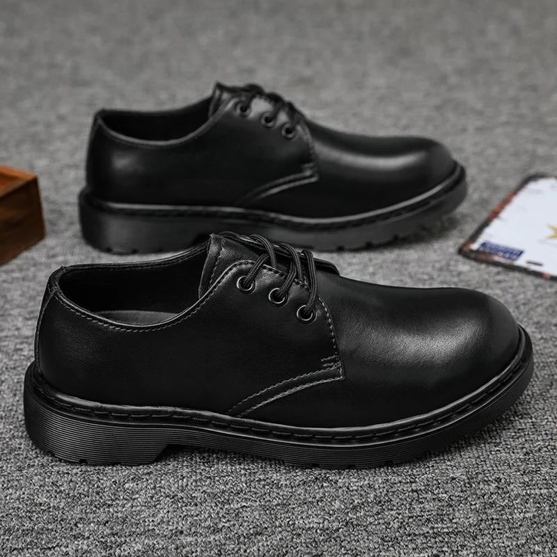 Spring Autumn Pure Black Casual Mens Leather Shoes Luxury Brand Trend 2023 Fashion Classic 5