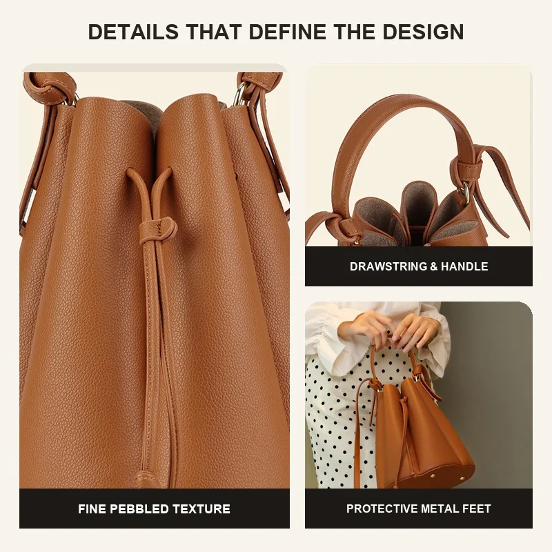 Women’s Vintage Bucket Bag Trendy Crossbody Shoulder Bag Petal Design Handbag Fashion Commuter Purse Casual Ladies Tote Bag 4