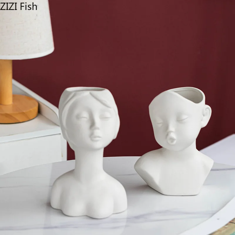 Chest Nude Figures Vases Human Body Art Ceramic Flower Pots Desk Decoration Artificial Flowers Decorative Porcelain Floral Vase 3