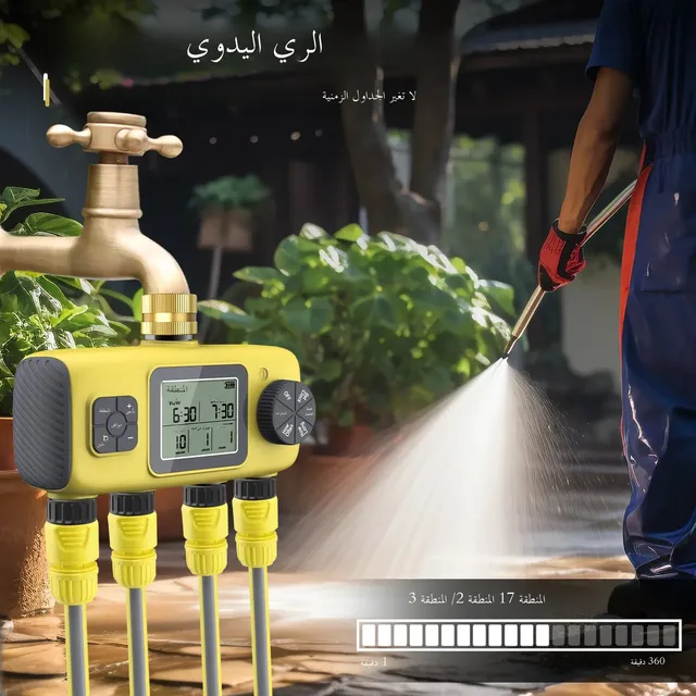 Smart Water Timer Intelligent 4-Outlet Irrigation Watering System Sprinkler Timer Garden Programmer IPX7 LCD Display 4