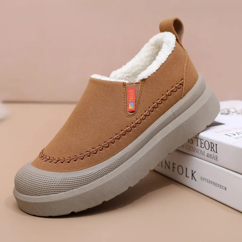 Women's Slip on Cotton Shoes Winter New Plush Thicken Outdoor Casual Warm Shoes Fashion Vintage Non Slip Comfort Snow Boots