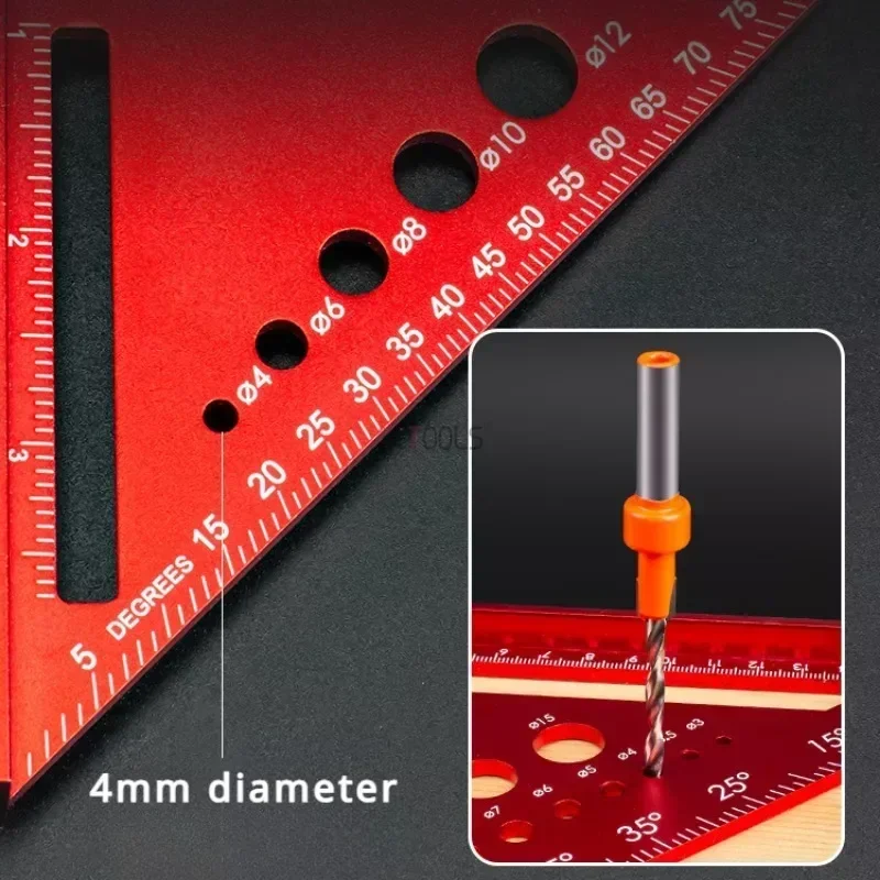 New Woodworking Punching Positioning Triangle Ruler 45°/90° Angle Ruler Aluminum Alloy Drill Bit Gauge Precision Measuring Ruler