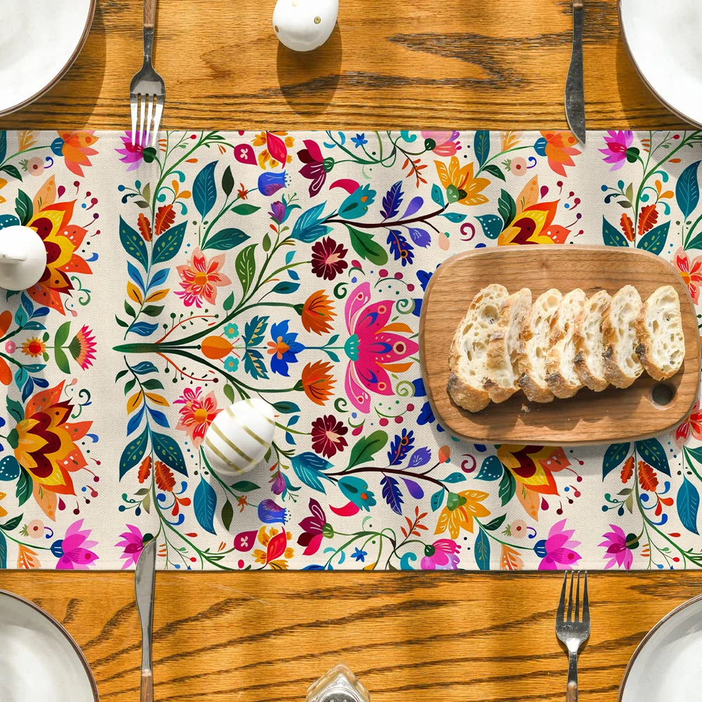 Mexican Table Runners May 5 Day of The Dead Holiday Tablecloths Plants Flowers Table Runners Kitchen Dining Room Dressers
