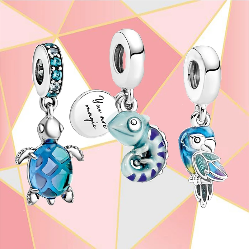 

2022 совершенно новый S925 Стерлинговое Серебро джунгли рай попугай Хамелеон стеклянная черепаха изысканный кулон набор подарок для друзей