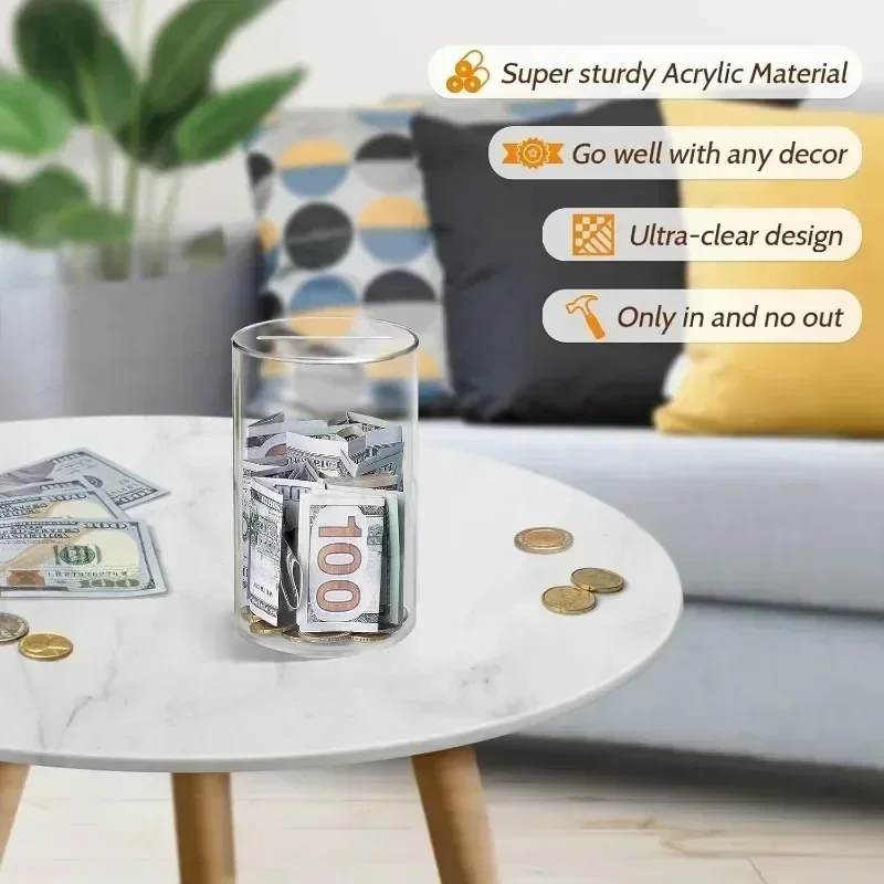 Piggy Bank for Adults Must Break to Open Acrylic Clear Piggy Bank Money Saving Box for Cash Saving Real Money Coin