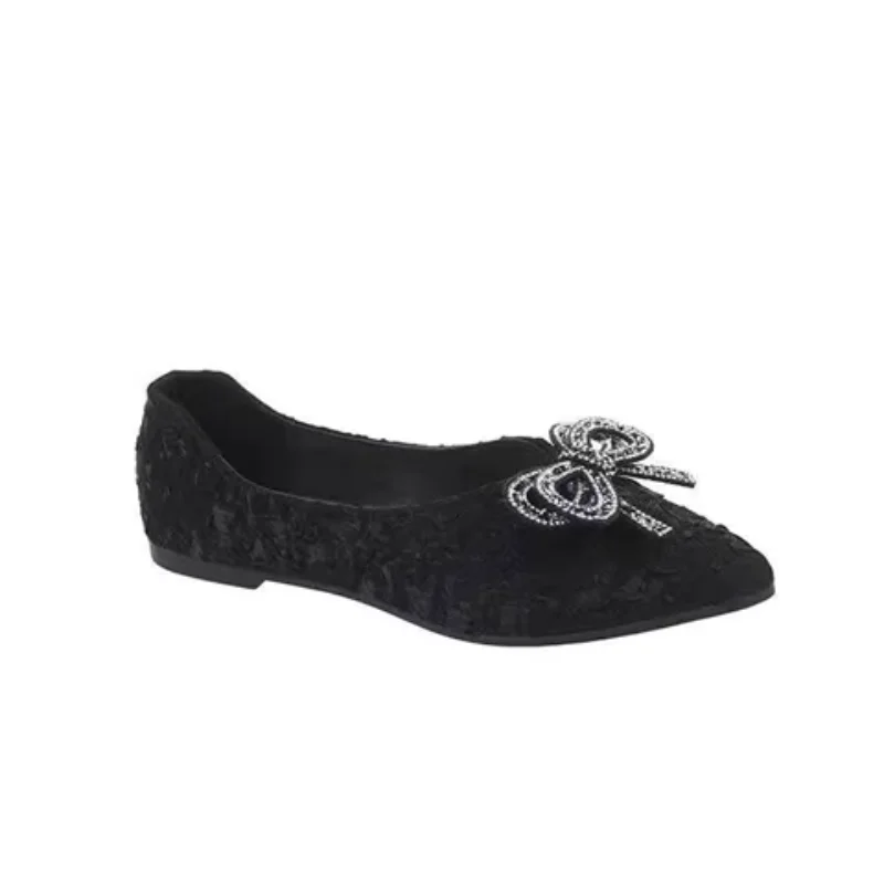 2023 Spring and Autumn New Fashion Bow Pointed Flat Bottom Bean Shoes Korean Versatile Casual Women's Shoes 6