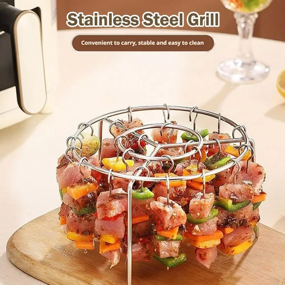 Steel Grilling Rack Air Fryer Grill Rack Round BBQ Grill Home Oven Kitchen Skewers Foldable Design L7Q3