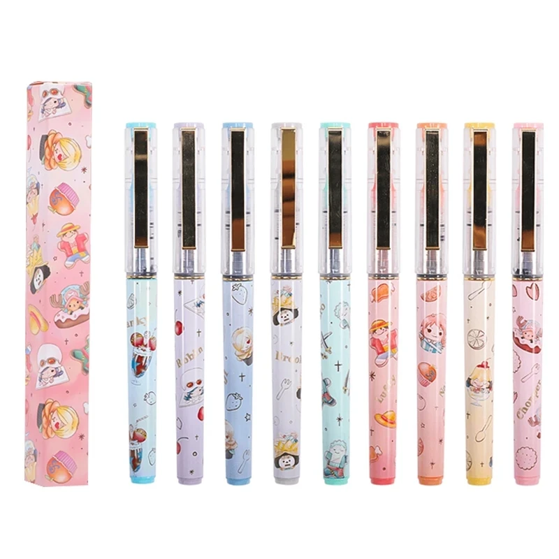 M&G 8/12pcs Gel Pen 0.5mm Quick Dry Black Ink Anime Cartoon Random Shipments Straight Liquid Rollerball Pen Anime Stationery