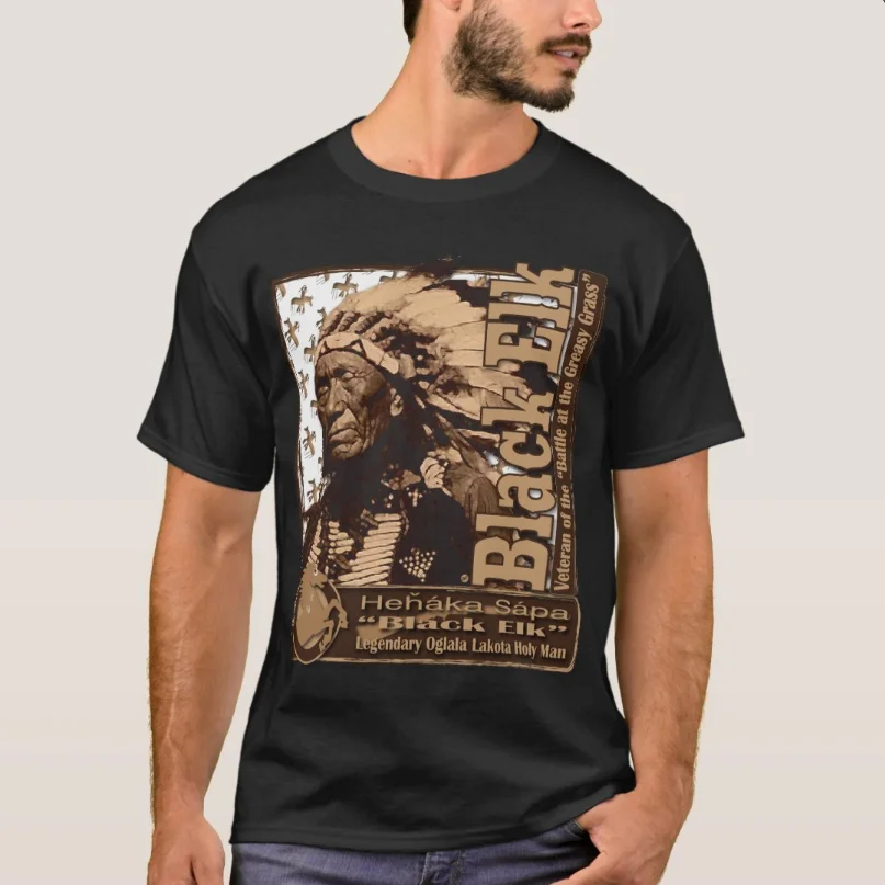 

Black Elk Oglala Lakota Holy Man T Shirt Short Sleeve Casual 100% Cotton O-Neck Mens T-shirt Size S-3XL