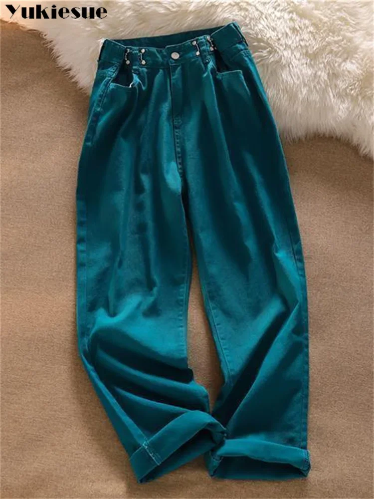 2022 womens fashion high waist green pink white Women\'s Wide leg jeans baggy woman denim capris Pants jean mom jeans trousers