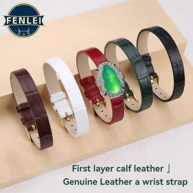 Luxurious Gold & Jade Jewelry Set with Genuine Leather Strap