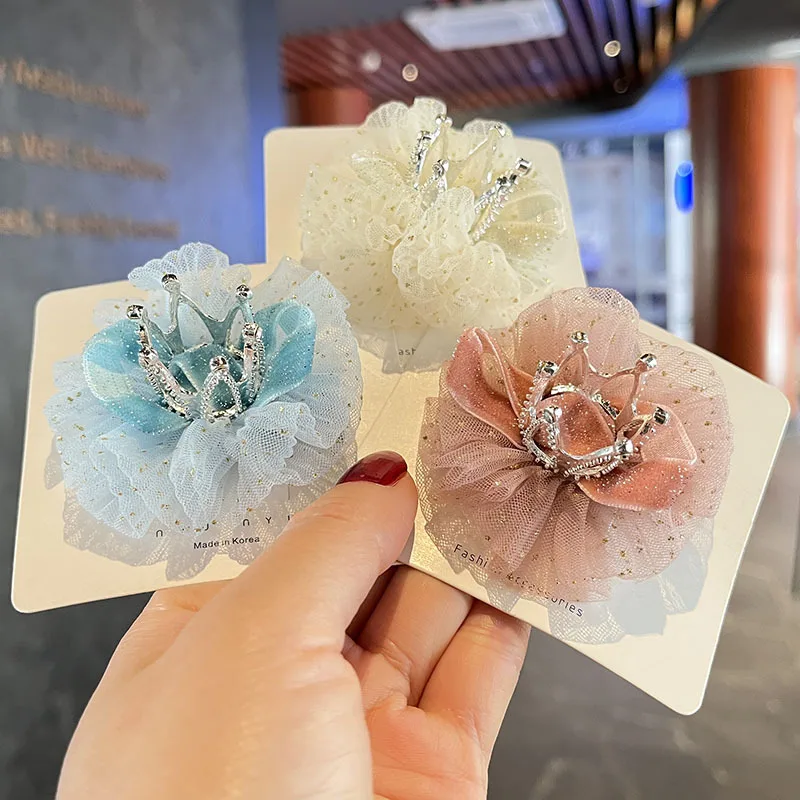 

Girls Cute Chiffon Yarn Hair Bows Gradient Color Princess Crown Hair Clips Standing Bowknot Hairpin Kids Barrette Korean Hair