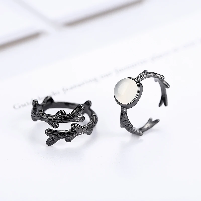 High Quality Gift Jewelry Lady's Fashion Opal Black Plant 925 Sterling Silver Couple Rings For Men XY0369