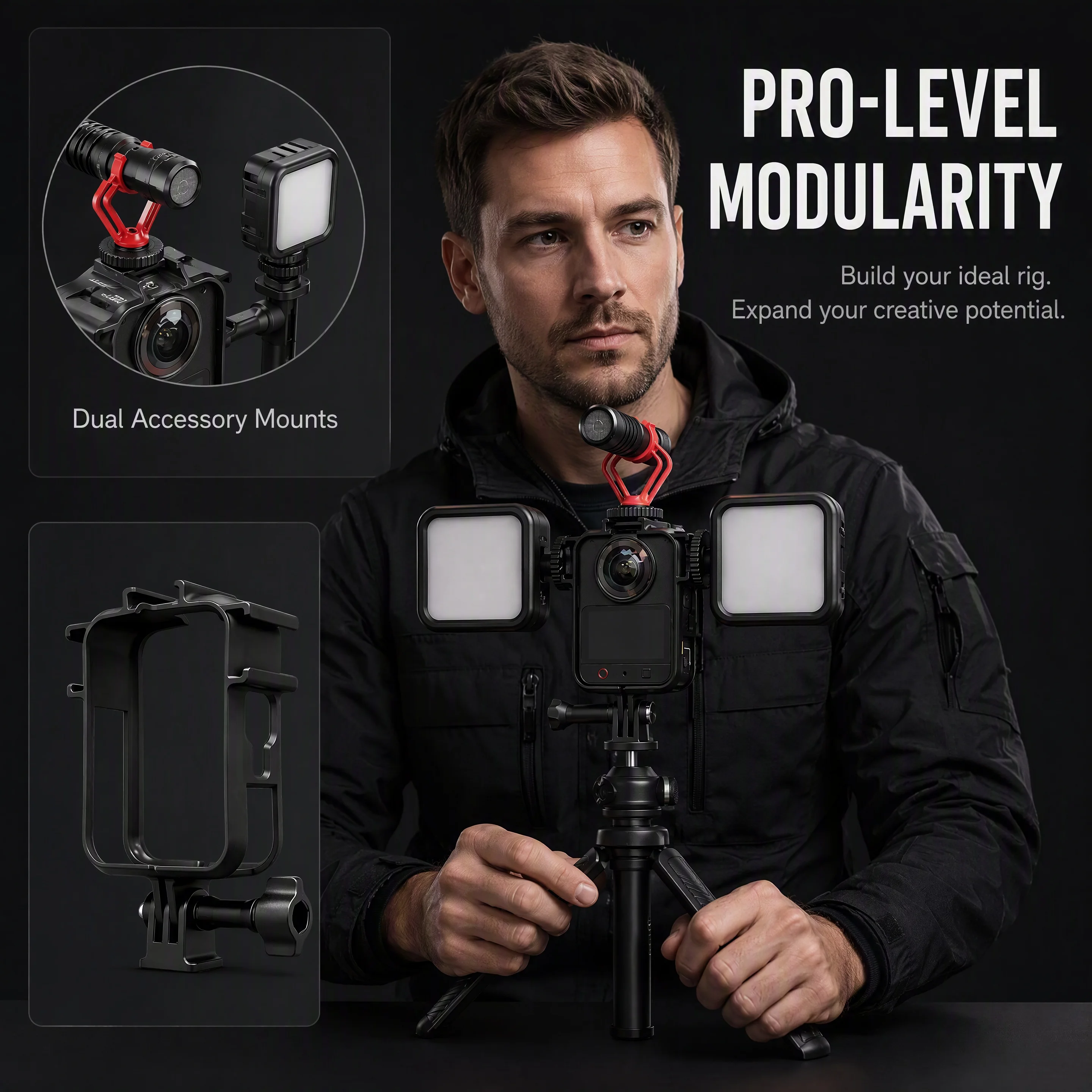 Universal Frame Cage with Cold Shoe Mount for 360 Camera Accessories