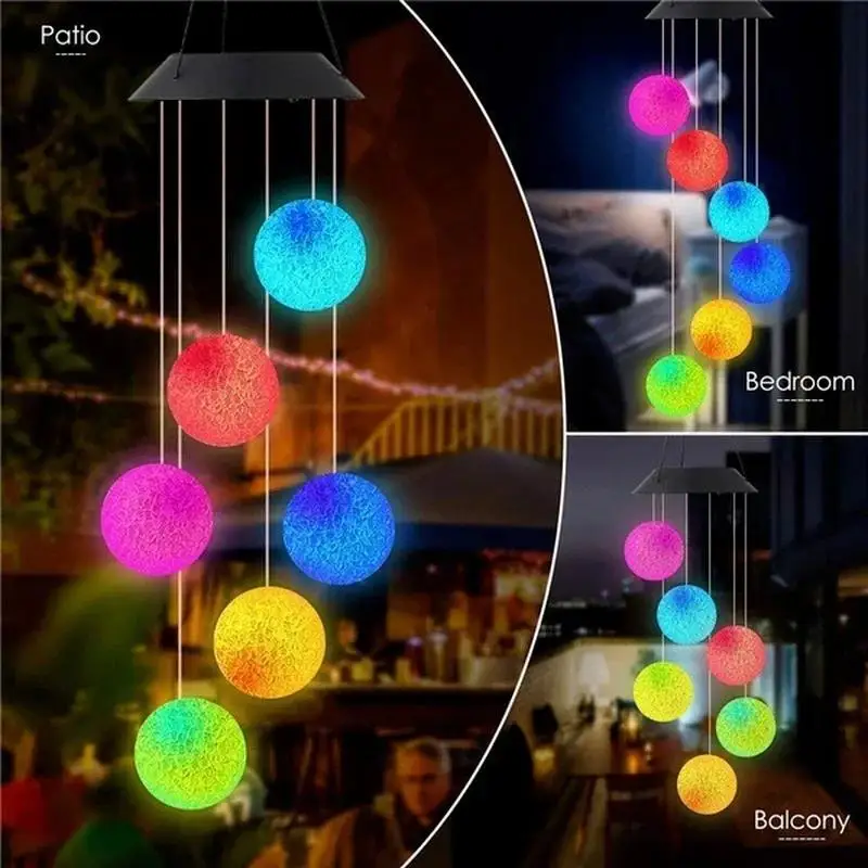 New LED Solar Wind Chime Crystal Ball Hummingbird Wind Chime Light Color Changing Waterproof Hanging Solar Light For Home Garden