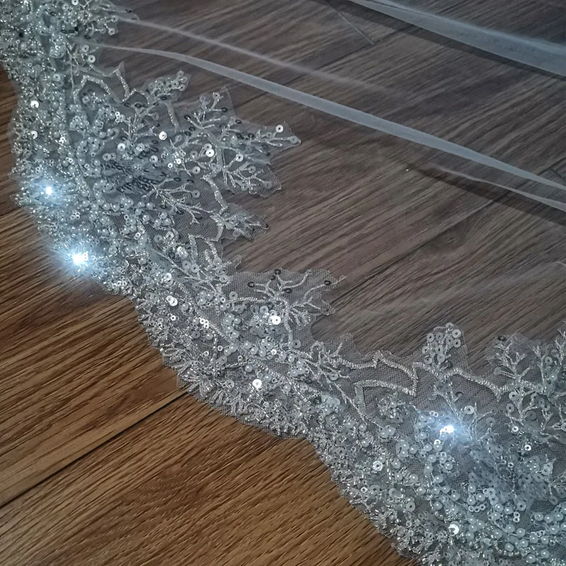 Bridal Wedding Veil Sparkling Pearl Sequins Lace