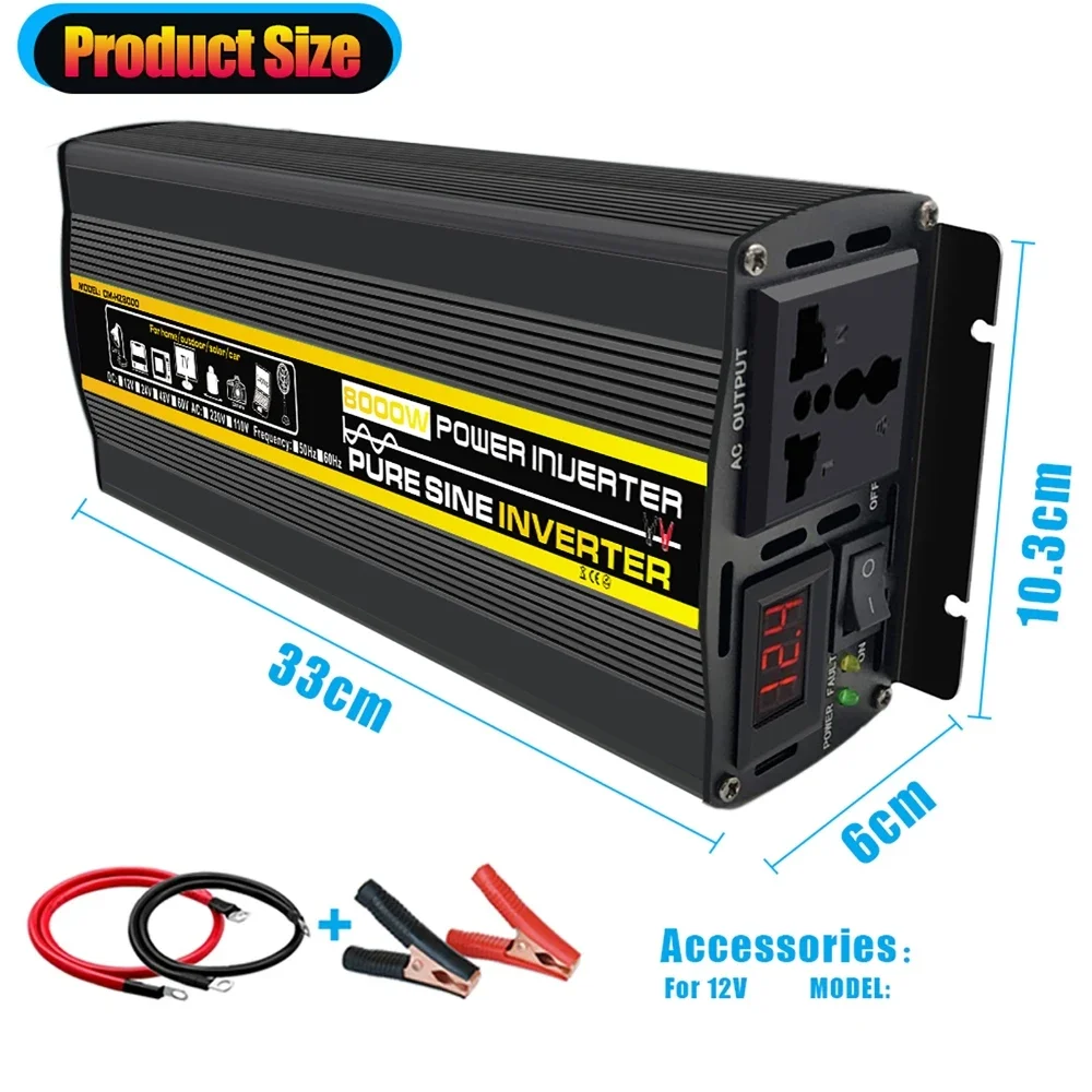 8000W Universal Car Power Inverter 12V 24V to 220V 50Hz Converter
