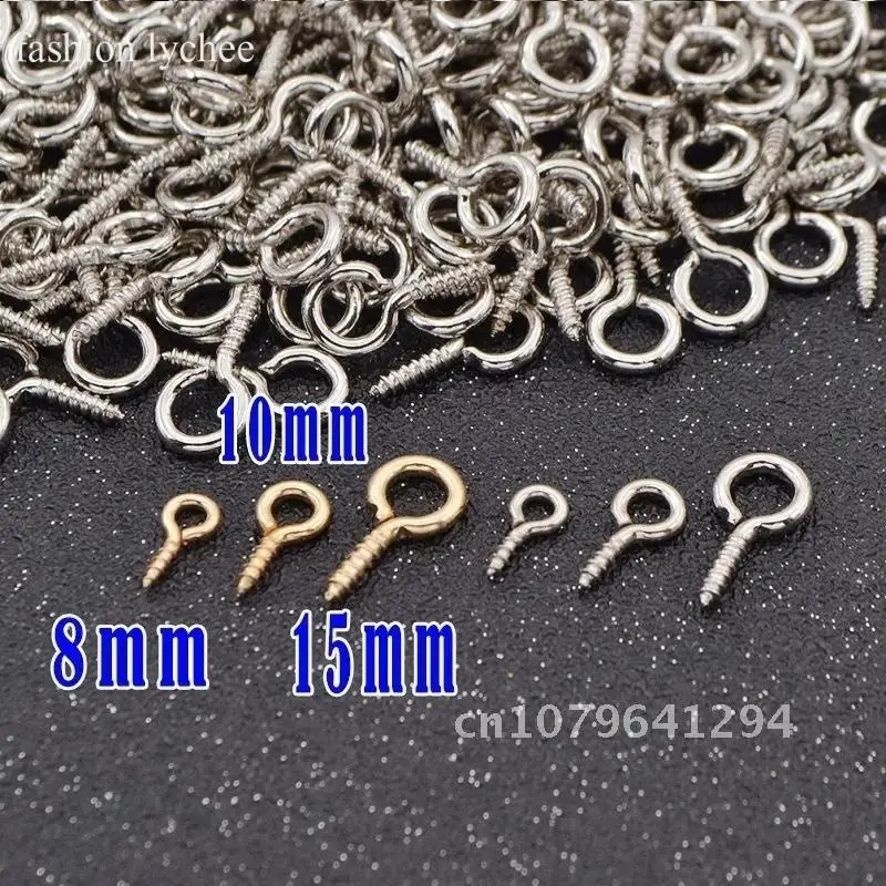 Retail 100PCS Small Tiny Mini Eye Pins Eyelet Connector Screw Loops for Pendants of 8MM x 4 MM Metal Eyepins Hooks Eyelets Screw