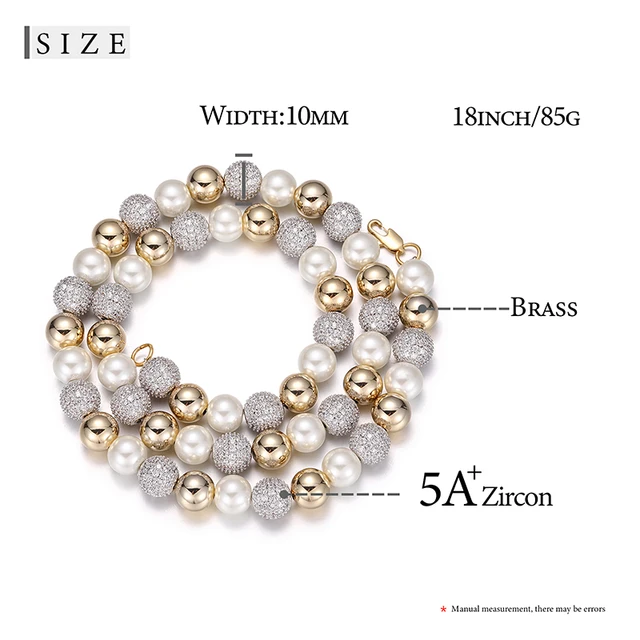 Imitation Pearl Men Necklace Hip Hop Bling Cubic Zircon Choker Chain - Image 2