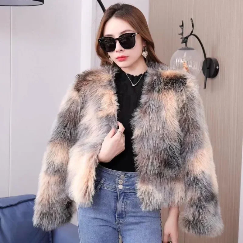 

Vintage Women's Faux Fur Fashion Winter Snowsuit Korean Coat Female Clothing Long Sleeve New Slim Fox Fur YCMYUNYAN
