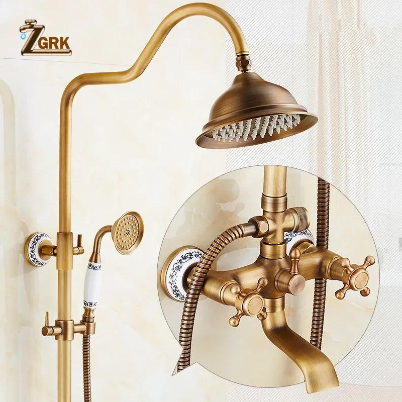 ZGRK Antique Rain Shower Faucets Set Hand Wall Mounted Brass Shower Mixer for Bathroom Bath Rainfall Set shower head,shower set