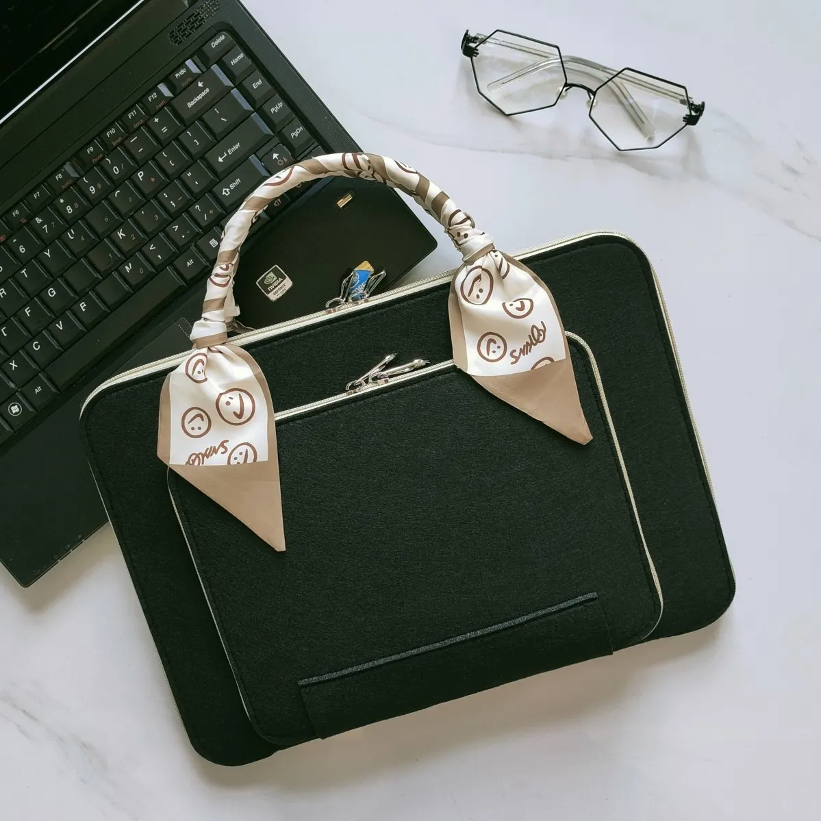 Bolsa de Feltro de lã para Mulheres Estojo de Manga Pasta com Lenço de Seda Apto para Macbook Microsoft Lenovo Dell hp Asus 13 Pol 14 Pol 15 Pol 156 Pol - Imagem 5