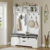 Hall Tree with Bench and Shoe Storage, Entryway Bench with Coat Rack, Modern Farm House Barn Door 3-in-1 Hall Tree, Shoe Rack 2