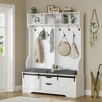Hall Tree with Bench and Shoe Storage, Entryway Bench with Coat Rack, Modern Farm House Barn Door 3-in-1 Hall Tree, Shoe Rack 2