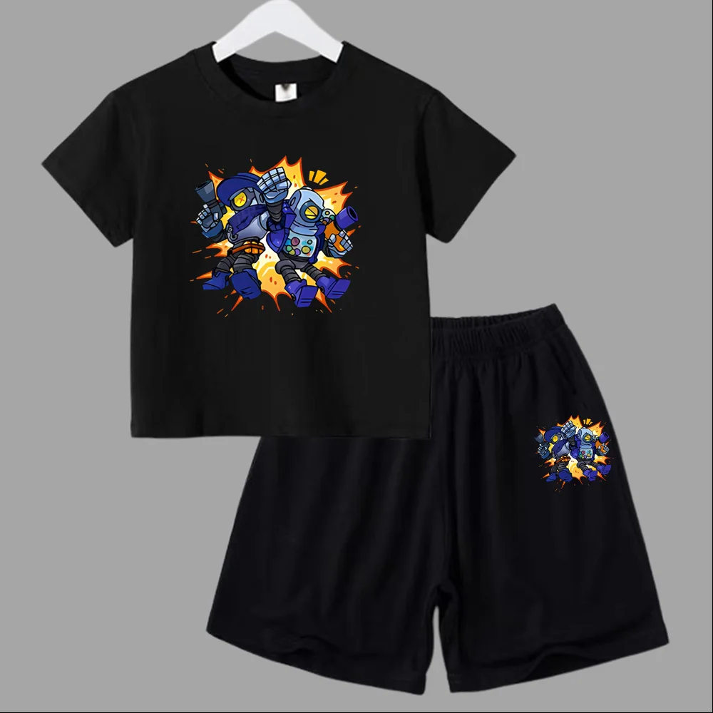 thumbnail image 1 of Conjunto de 2 piezas de camiseta y pantalones cortos informales para niños y adolescentes, de algodón, de manga corta, para verano, 1 of 4
