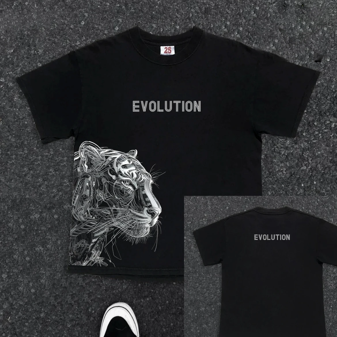 Heavy Cotton Short-sleeved Printed T-shirt National Style New Trend Breathable and Casual Small Round Neck Design Loose