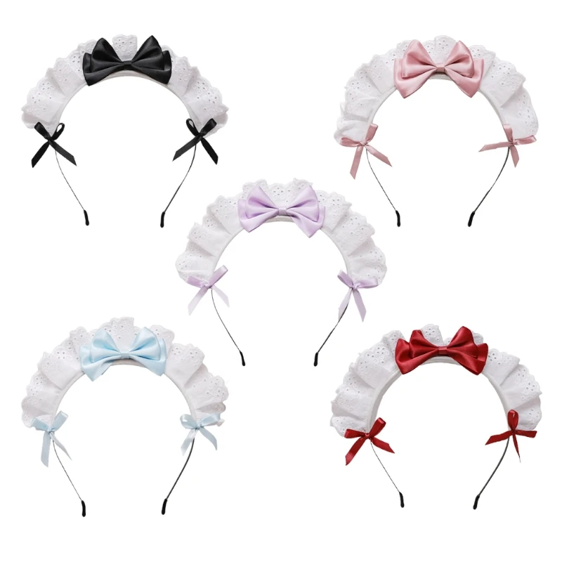

Gothic Headdress Maid Ruffled Lace Hair Accessories Cosplay Bow Headband Dropship