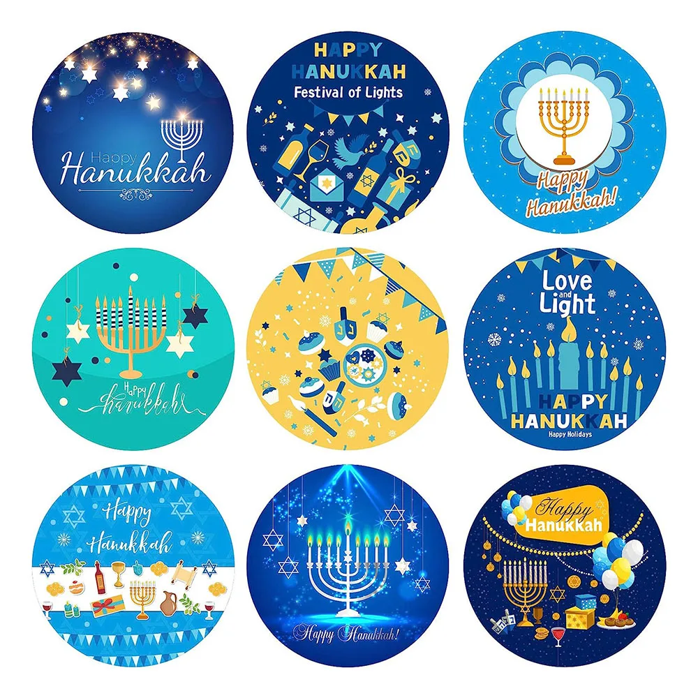 Happy Hanukkah stickers Holiday Mementos Tag stickers Circular Hanukkah themed seal stickers are used for holiday decorations