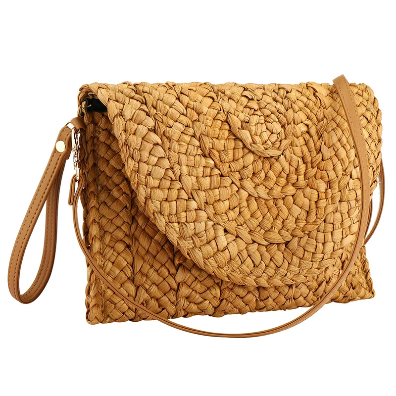 

YYW Straw Envelope Clutch Handbag Women Summer Crossbody Straw Bag with Strap Casual Handmade Woven Rattan Lady Purse Wallets