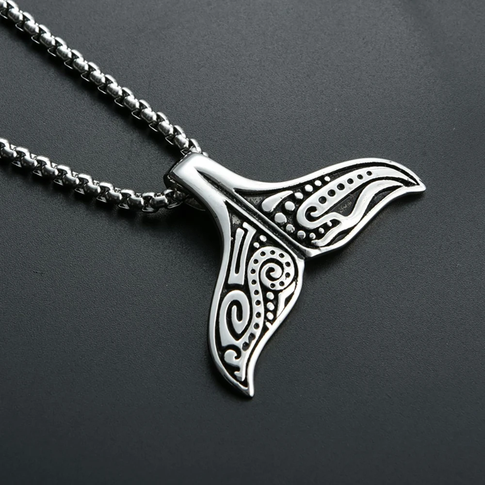 Collier Pendentif Baleine Sirène En Acier Inoxydable - Chaîne 24 Pouces (61 Cm), Style Punk/hip Hop - Homme/Femme