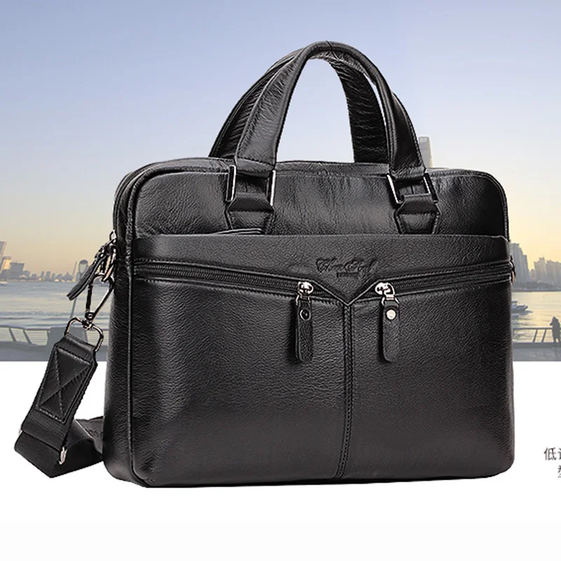 

Men Genuine Leather Tote Handbag Messenger Briefcase Bag Designer Fashion Male Real Cowhide Business Cross Body Shoulder Bags