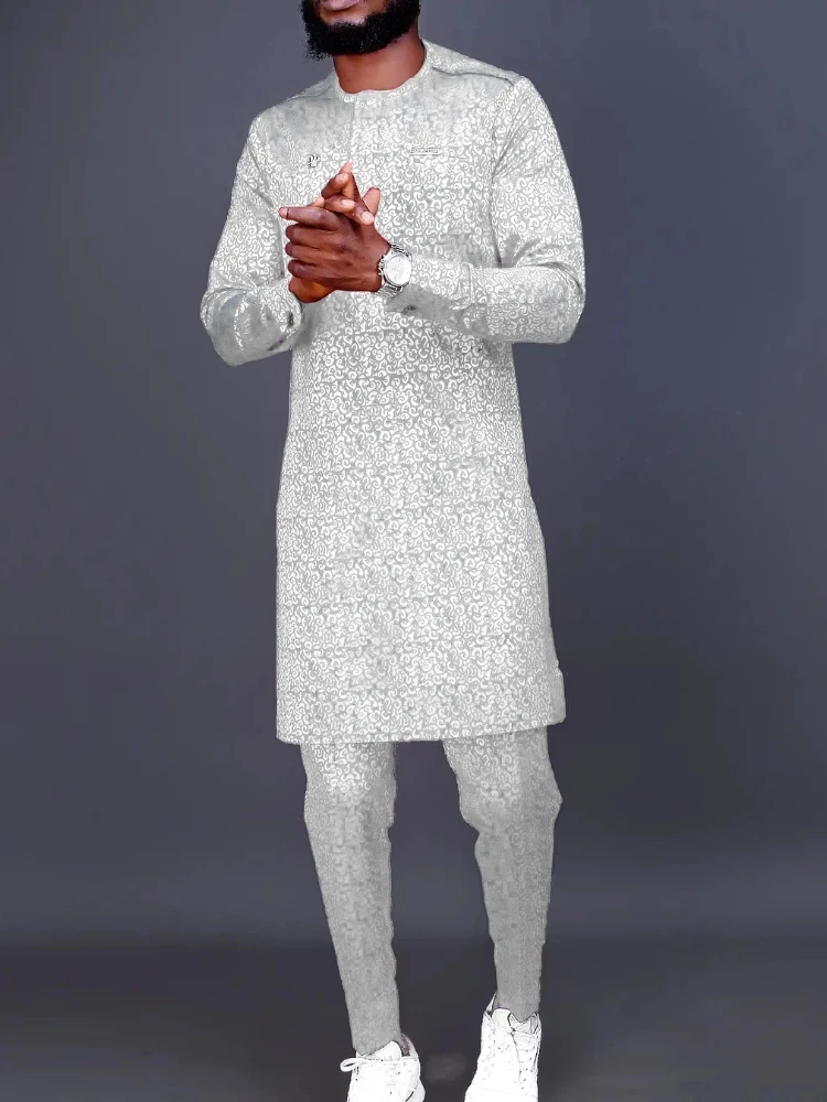 Men's luxury fashion print long sleeve two-piece set