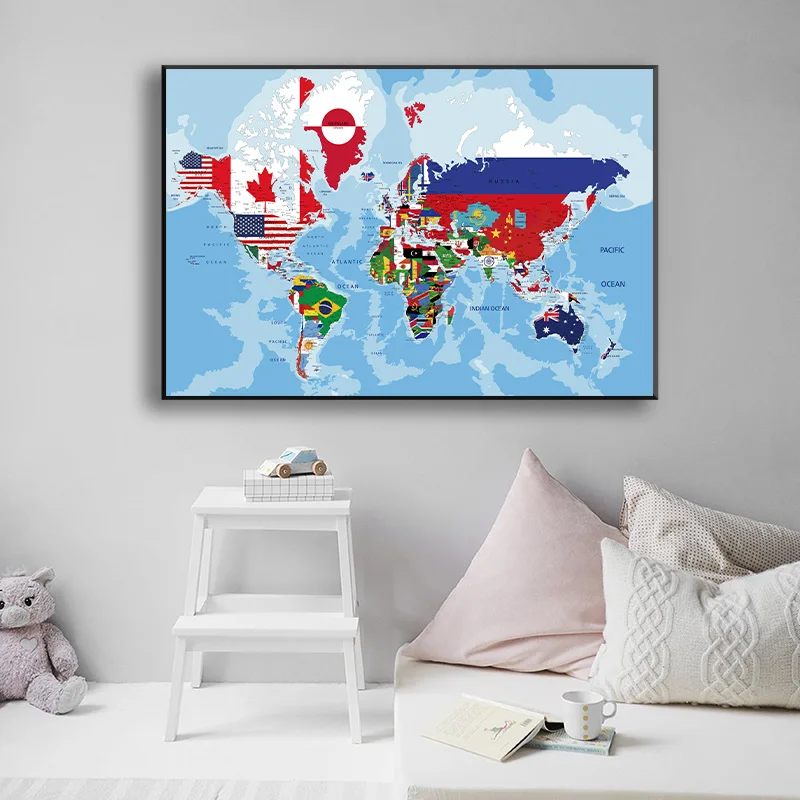 The World Map 30*20cm In English Canvas Painting Wall Decor Art Poster School Supplies Classroom Living Room Home Decor