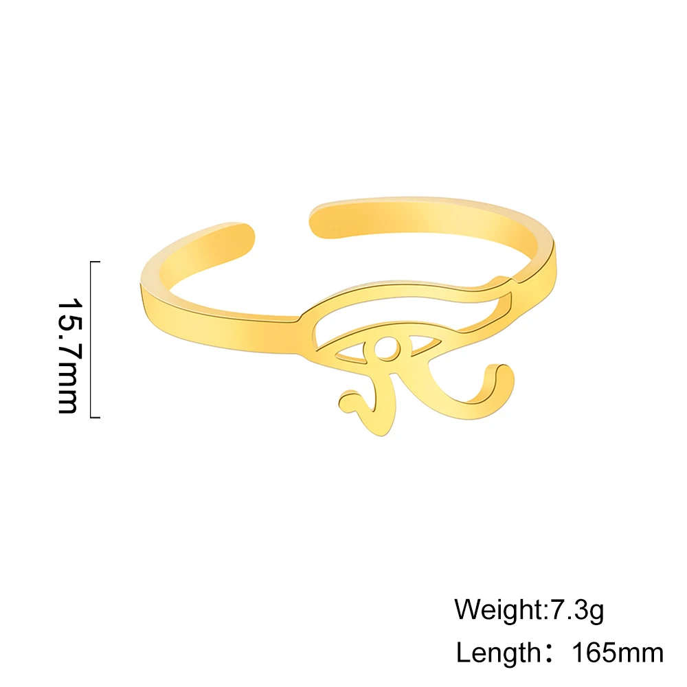Stainless Steel Women Cuff Bangle Adjustable Eye of Horus Bracelet Ancient Egyptian Protection Amulet Jewelry