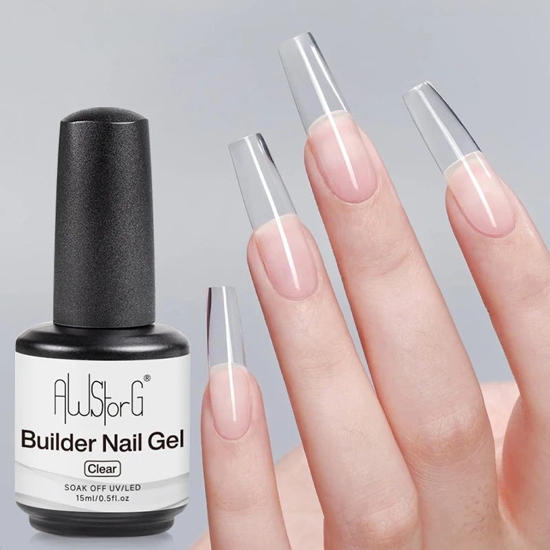 AWStorG 15ML Clear Quick Builder Nail Gel Varnish Semi Permanent Acrylic Crystal Clear Nude Gel Nail Polish UV Construction