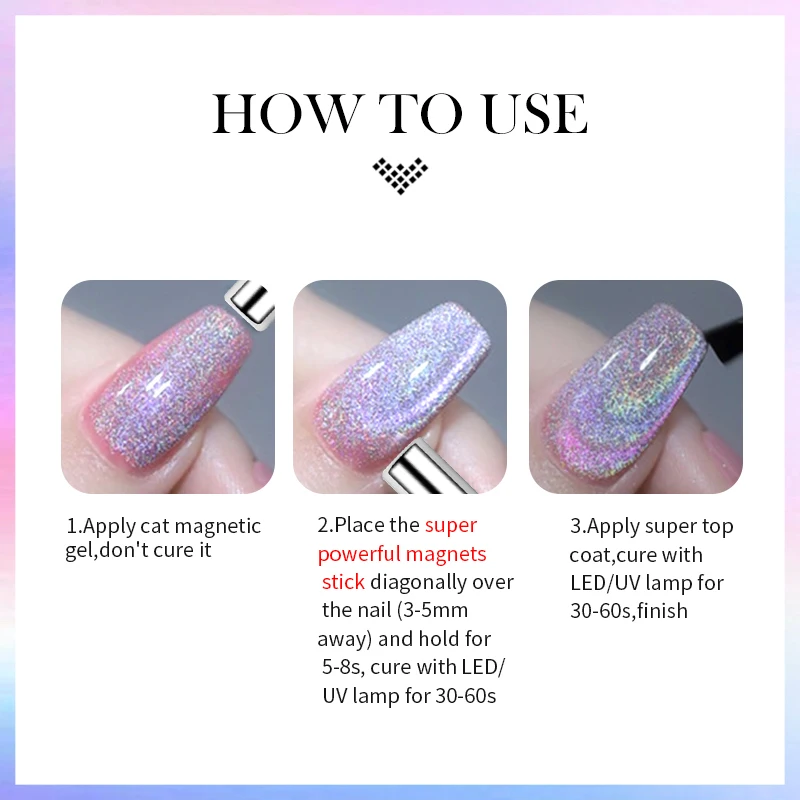 BORN PRETTY 9D Laser Cat Magnetic Gel Nail Gel Pink Purple Magnetic Gel Soak Off UV LED Nail Varnish UV Gel for Nail Art at Home