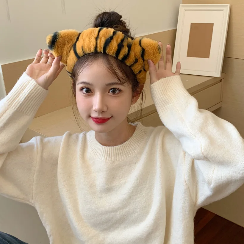 워시 페이스 헤어 홀더 헤어밴드, 부드럽고 따뜻한 코랄 플리스 보우 동물 귀 머리띠, 여성용 터번 패션 헤어 액세서리