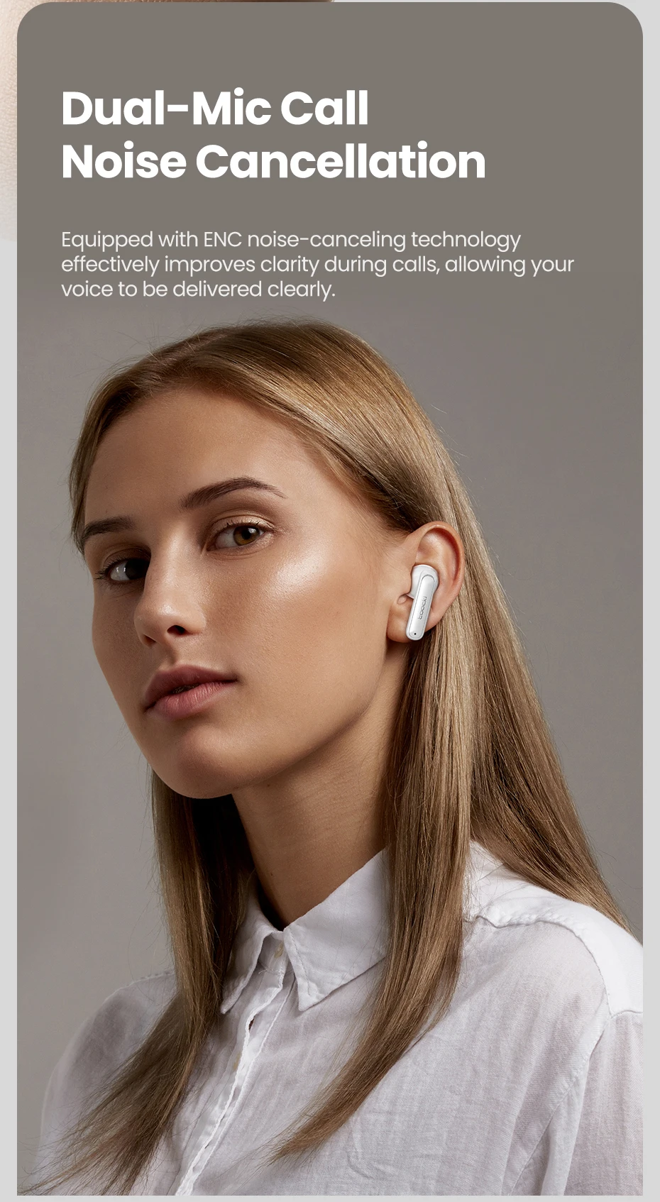 Description Picture 5 of itemToocki TWS Wirless Earphones ENC Noise Cancelling Sliding Bluetooth 5.3 Chip Semi-in-Ear Handphone 3.2g Loge Time Wearing