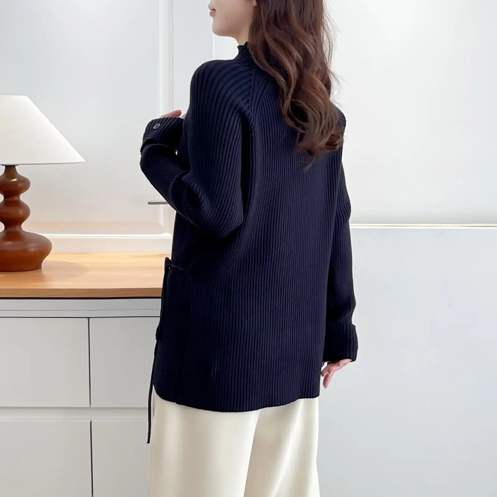 XXXXL Fashion Plus Size Women's Sweaters Autumn And Winter Korean Version New Style Thickened Mock Neck Belt Pullovers 8523